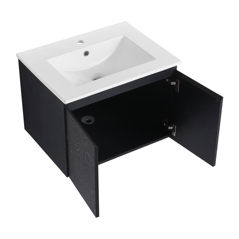 24" Floating Wall-Mounted Bathroom Vanity with Soft-Close Doors, Ceramic Sink, Eco-Friendly Plywood Base
