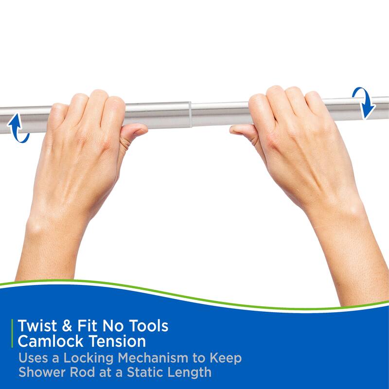 Kenney Twist & Fit No Tools Square End Camlock Tension Shower Curtain Rod, 42-72" - Polished Pewter