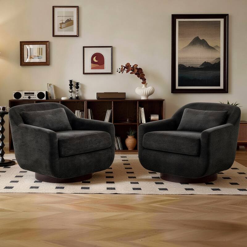 Miles Chenille Scandinavian Swivel Lounge Armchair(Set of 2) - Dark Grey