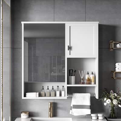 29'' x 28'' Modern Wall Mounted Bathroom Medicine Storage Cabinet with Mirror and Towels Bar