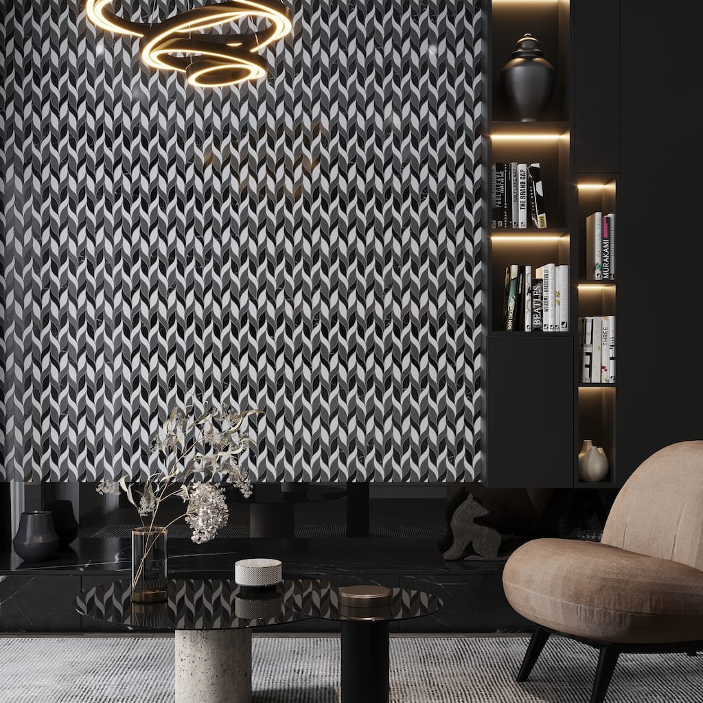 Apollo tile 10 x 12 Noir Luxe Polished Eastern Black, Thassos, Basalt Marble Tile (4.07 sq ft/case) - 5 Pack