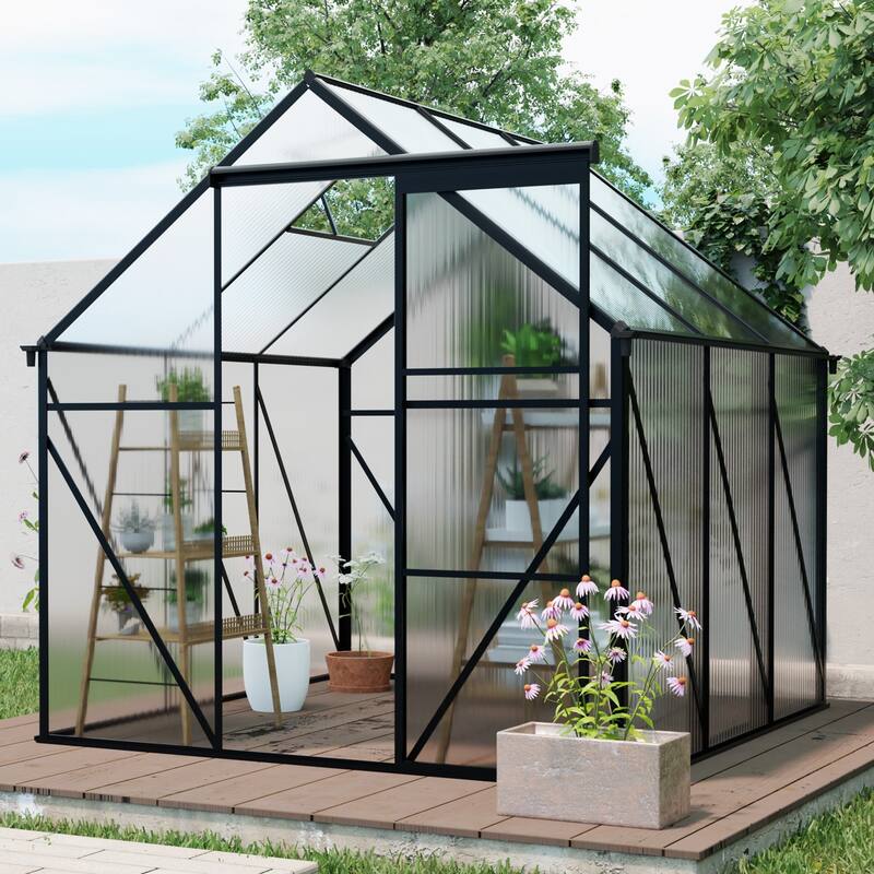 GDF Studio - Verdant Outdoor Aluminum Polycarbonate Greenhouse with Raised Base and Walk-In Structure