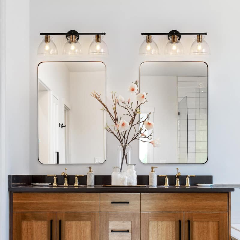 Zenith Modern Farmhouse 3-Light Black Gold Linear Hammered Glass Transitional Bathroom Vanity Lights - L 23.6" x W 8.2" x H 9"