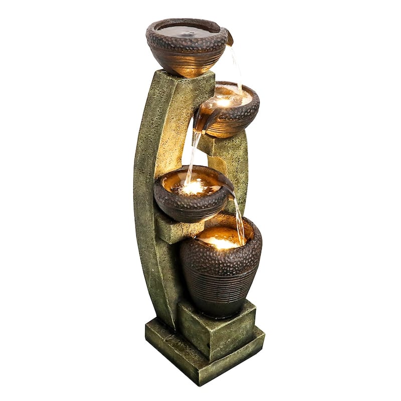 40-Inch Modern Outdoor Garden Fountain w/LED Lights for Garden Patio