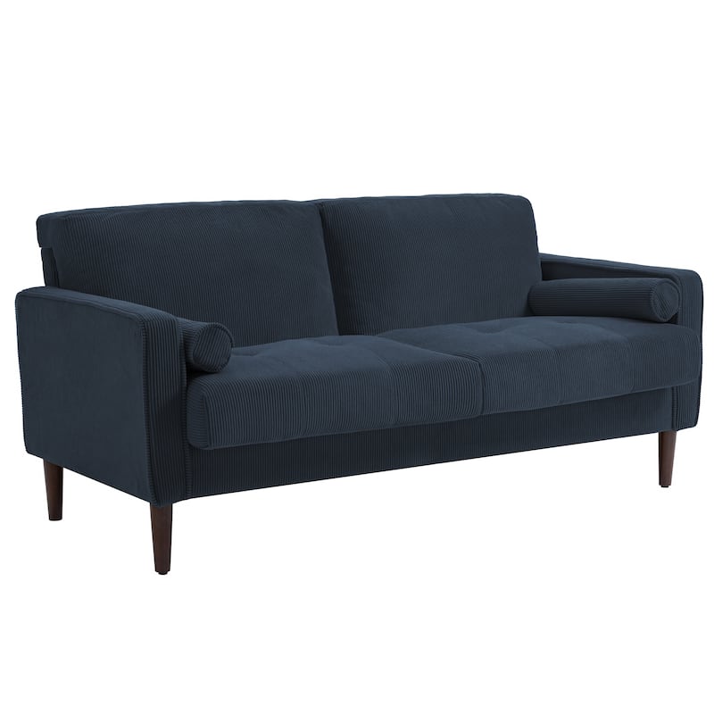 Modern Corduroy Upholstered 2 Seater Sofa with Bolster Pillows