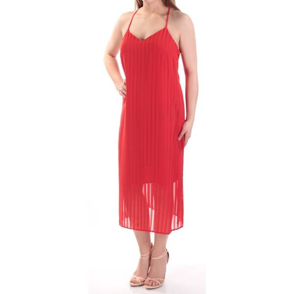 Shop Cece Womens Red Spaghetti Strap V Neck Tea Length Shift Dress