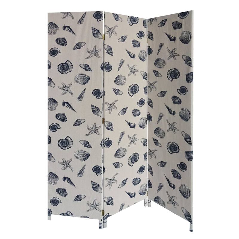 HomeRoots 71" Blue and Beige Fabric Folding Three Panel Screen Room Divider - 47' X '71' X '1