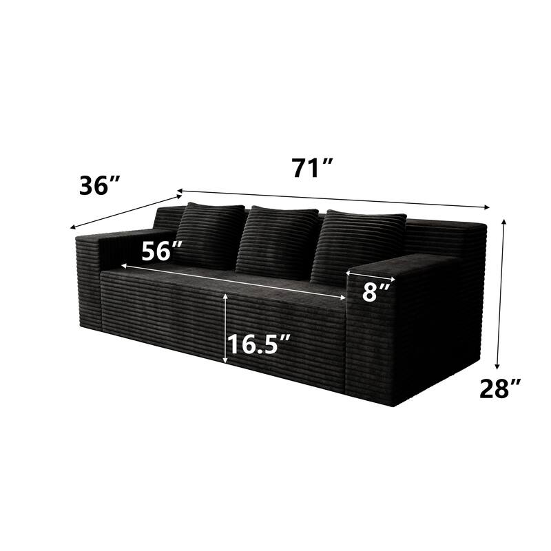 71" 3-Seater Corduroy Sofa with Deep Seating, No Assembly Required for Living Room & Bedroom