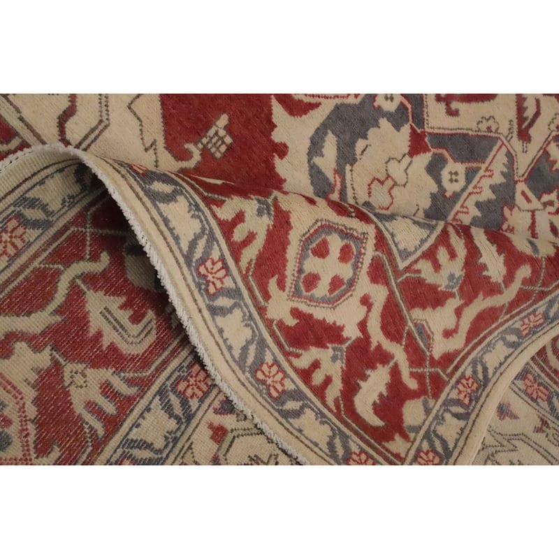 Hand Knotted Oriental 100% Wool Carpet Traditional Medallion Oranges & Rust Heriz (serapi) Area Rug - 9' 0'' X 5' 10''