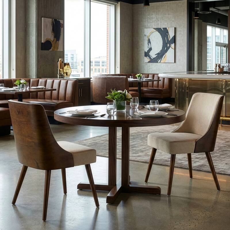 Esmy Beige Fabric Chair with Dark Brown Bentwood Back (Set of 2)