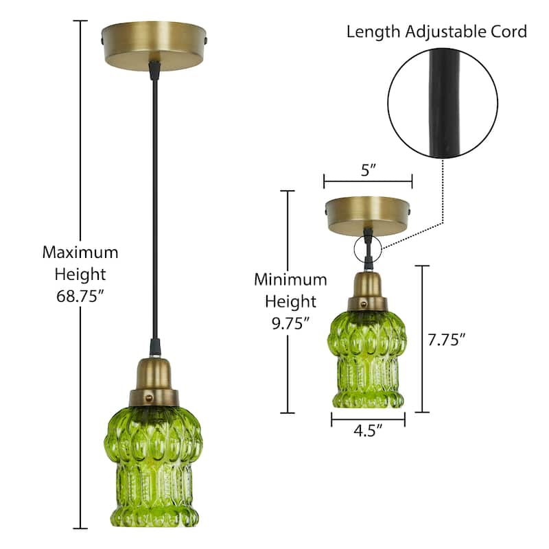 Baptiste River of Goods Purple/Yellow/Green and Gold Glass and Metal 4.5-Inch Pendant Light with Adjustable Hanging Cord