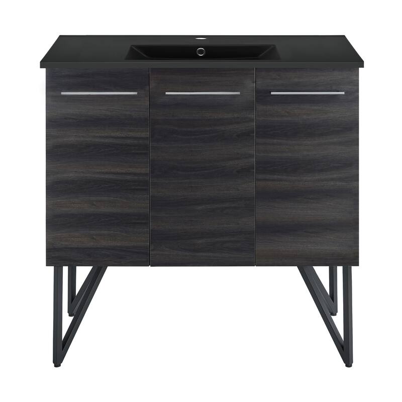 Annecy 36 In. Black Walnut Bathroom Vanity With Black Ceramic Sink Top