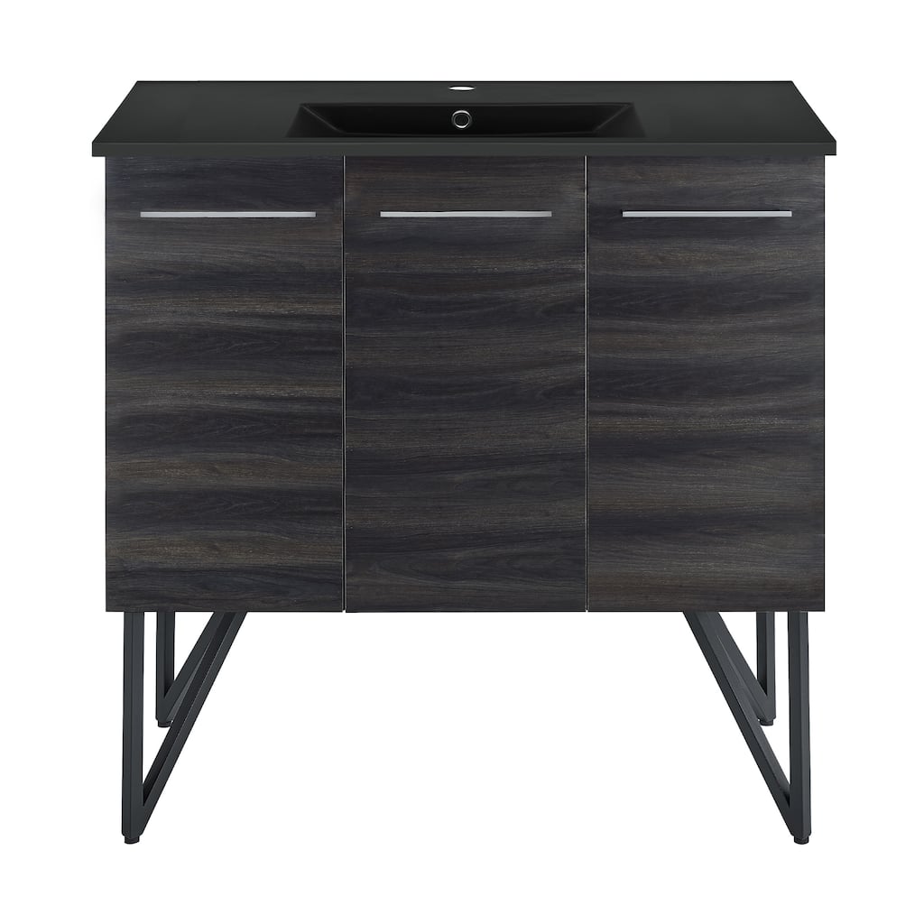 Annecy 36 In. Black Walnut Bathroom Vanity With Black Ceramic Sink Top