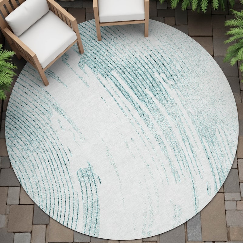 Machine Washable Indoor/Outdoor Contemporary Wave Chantille Rug - Teal - 8' x 8'