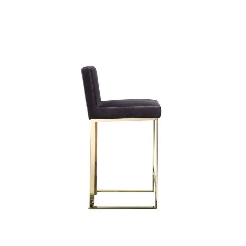 Boly 26 Inch Counter Stool Chair, Cushioned Gray Velvet, Gold Cantilever
