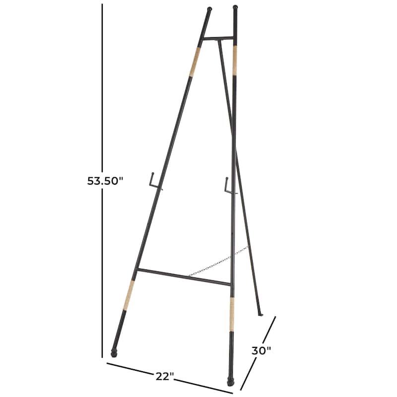 Metal Slim Foldable 2 Tier Display Easel with Wrapped Rattan Accents - Black - Roche River Decor
