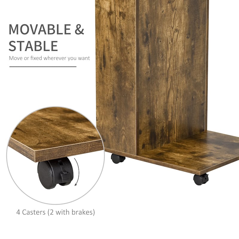 HOMCOM C-Shaped Sofa Side Table Mobile End Table with Storage and Wheels for Living Room, Bedroom, Office