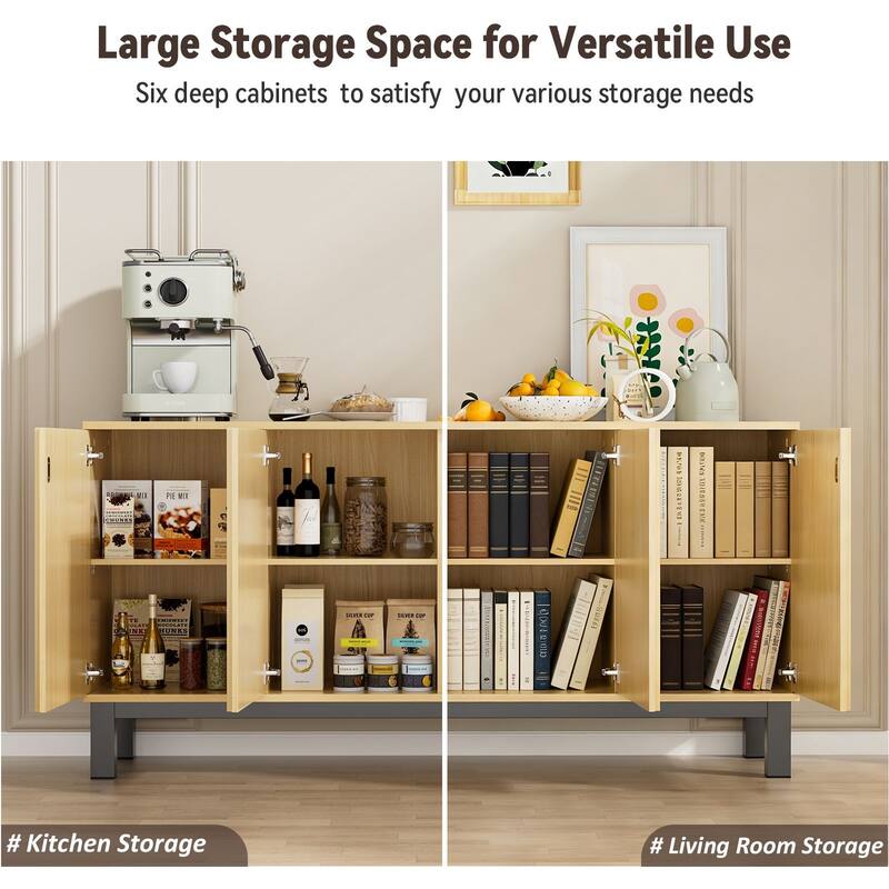 Meyreso 63 Inch Fluted Buffet Cabinet with Shelves & 4 Doors