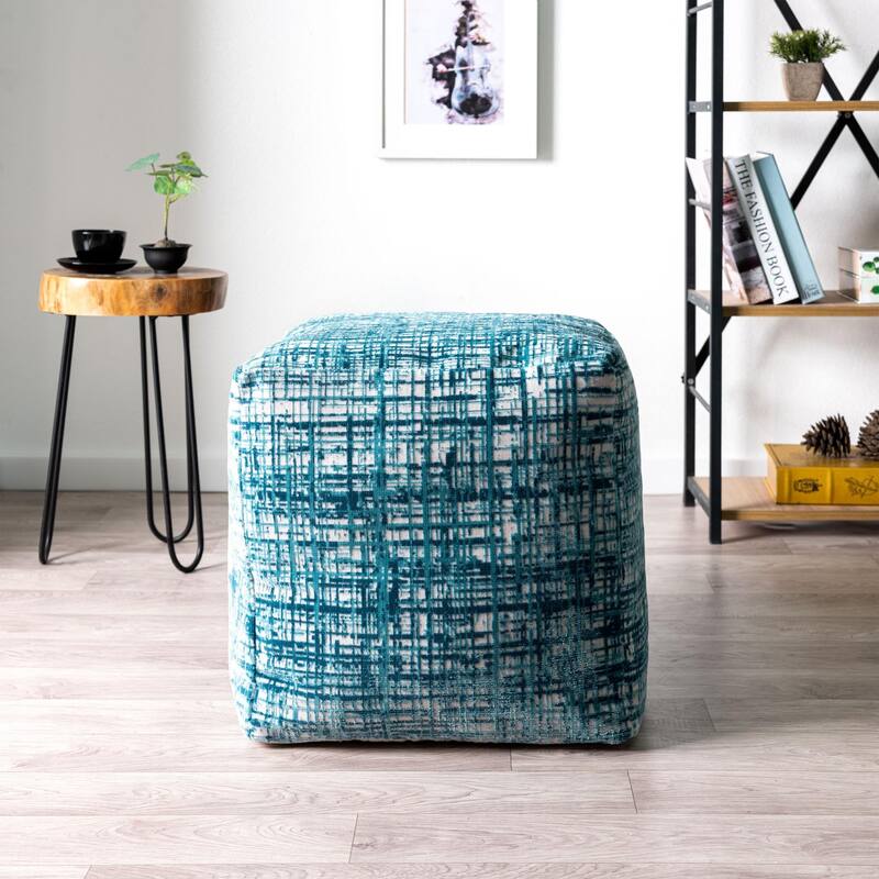 Abstract Square Pouf Ottoman - 18" - Blue and White