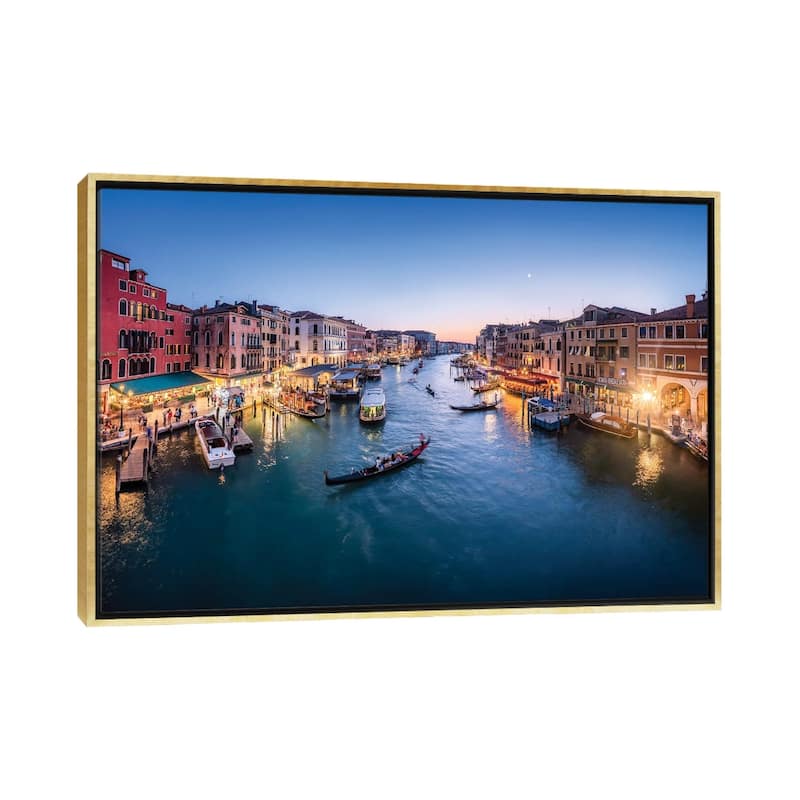 iCanvas "Grand Canal At Night, Venice, Italy" by Jan Becke Framed Canvas Print - Gold - 26x40