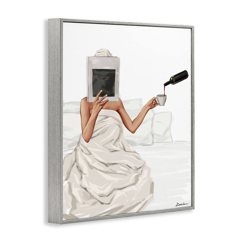 Stupell Cozy in Bed with Drink Framed Giclee Art Design By Ziwei Li