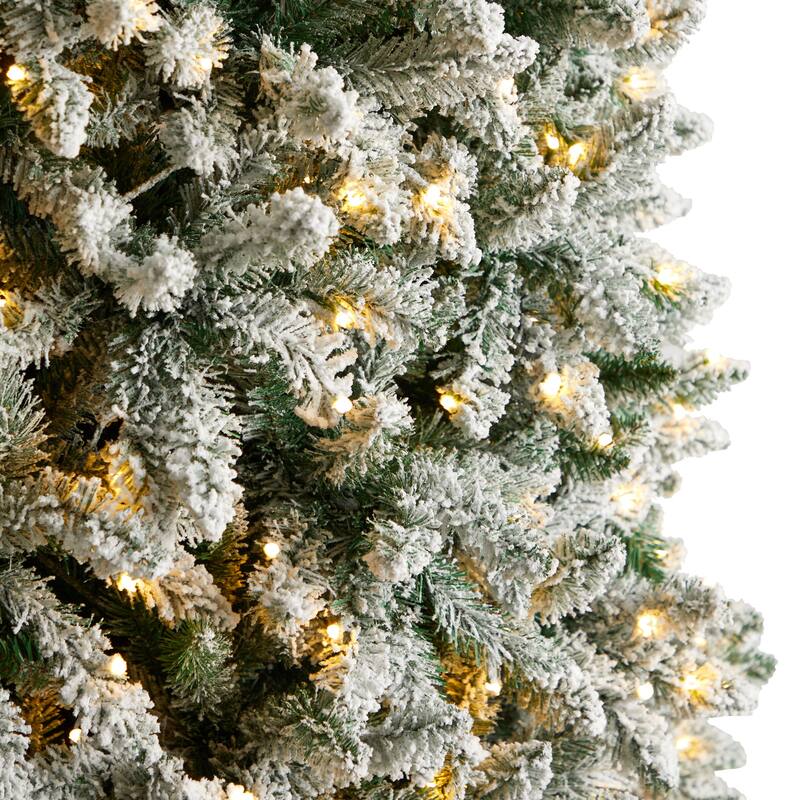 10ft Slim Artificial Christmas Tree with Lights - Winter Fir Tree, Flocked Holiday Decor, Realistic Tree - White - 120