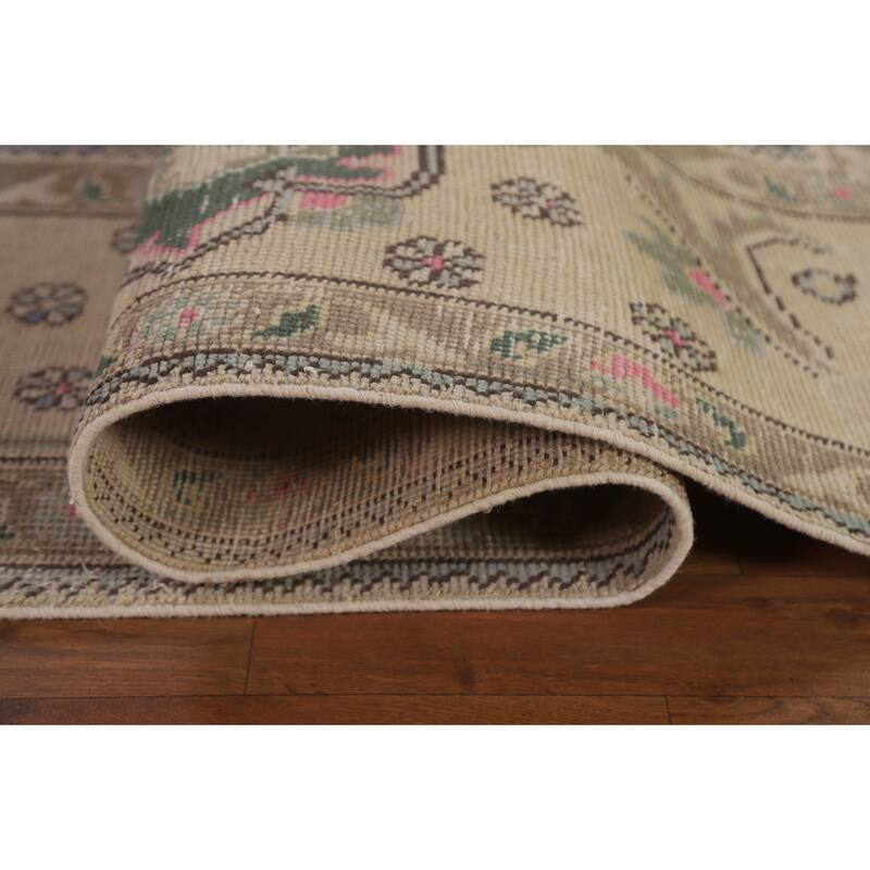 Distressed Geometric Tabriz Persian Rug Hand-knotted Wool Carpet - 9'8" x 12'11"