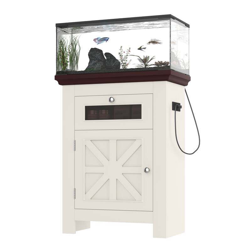 Anmytek Farmhouse 10-20 Gallon Aquarium Tank Stand with Power Outlets, Adjustable Shelves and Storage Cabinet