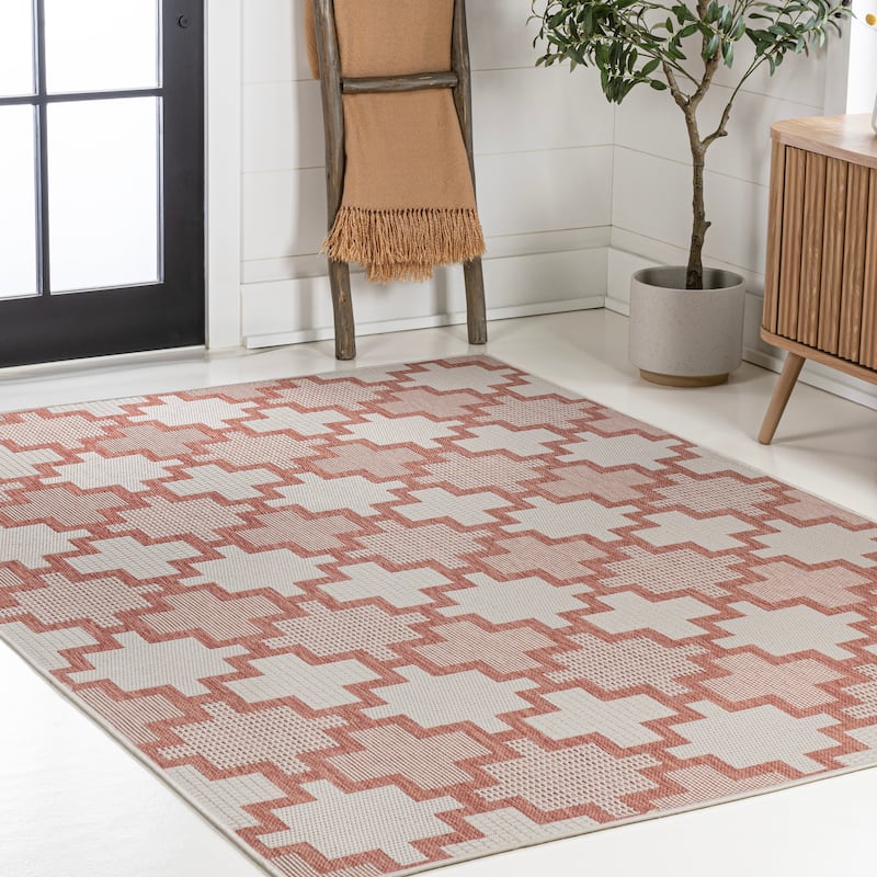 JONATHAN Y Lior Modern Geometric Tile Pattern Salmon/Cream Indoor/Outdoor Area Rug