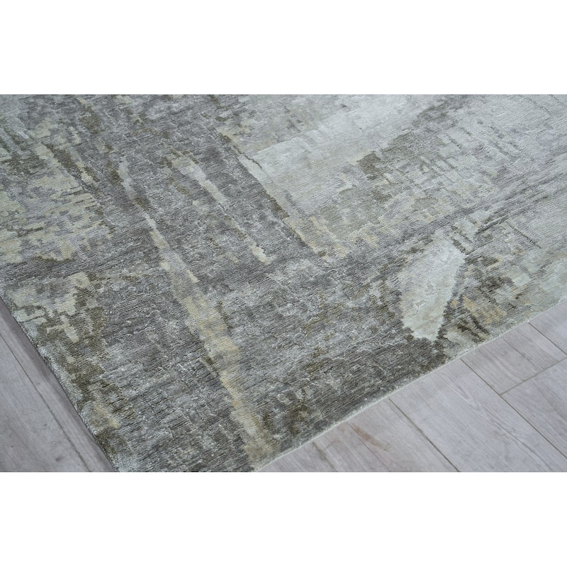 EXQUISITE RUGS Floor Art Hand-knotted Bamboo Silk Ivory/Beige Area Rug.