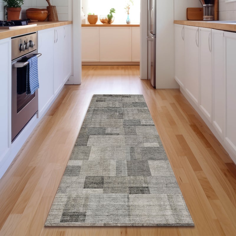 Premium Washable Super Soft Contemporay Blocky Mayfield Rug - Taupe - 2' 3" x 7' 6" - Runner