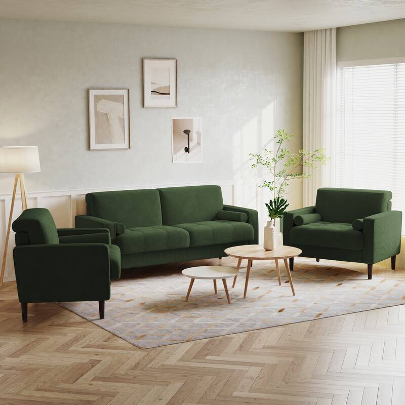 Corduroy Upholstered Armchair with Bolster Pillows Set of 2
