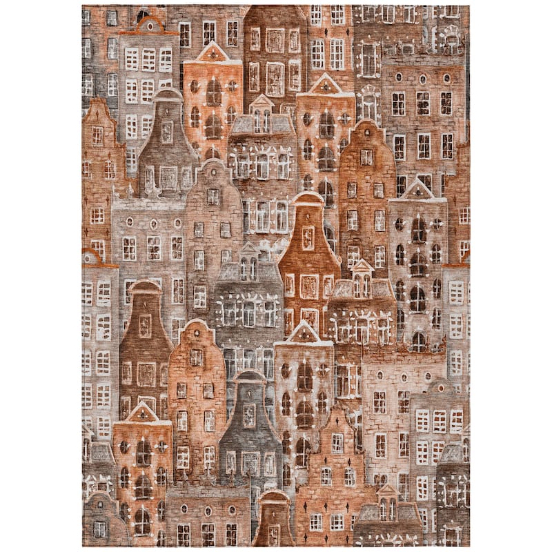 Machine Washable Indoor/ Outdoor Chantille Modern City Rug