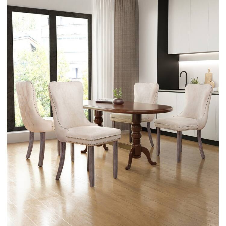 Upholstered Wing Back Dining Chair (Set of 6) - Set of 2 - Beige Velvet