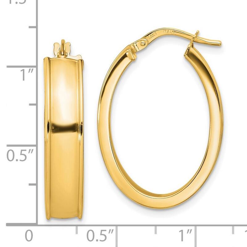 Curata 14k Yellow Gold 28x6mm Polished Oval Hoop Earrings