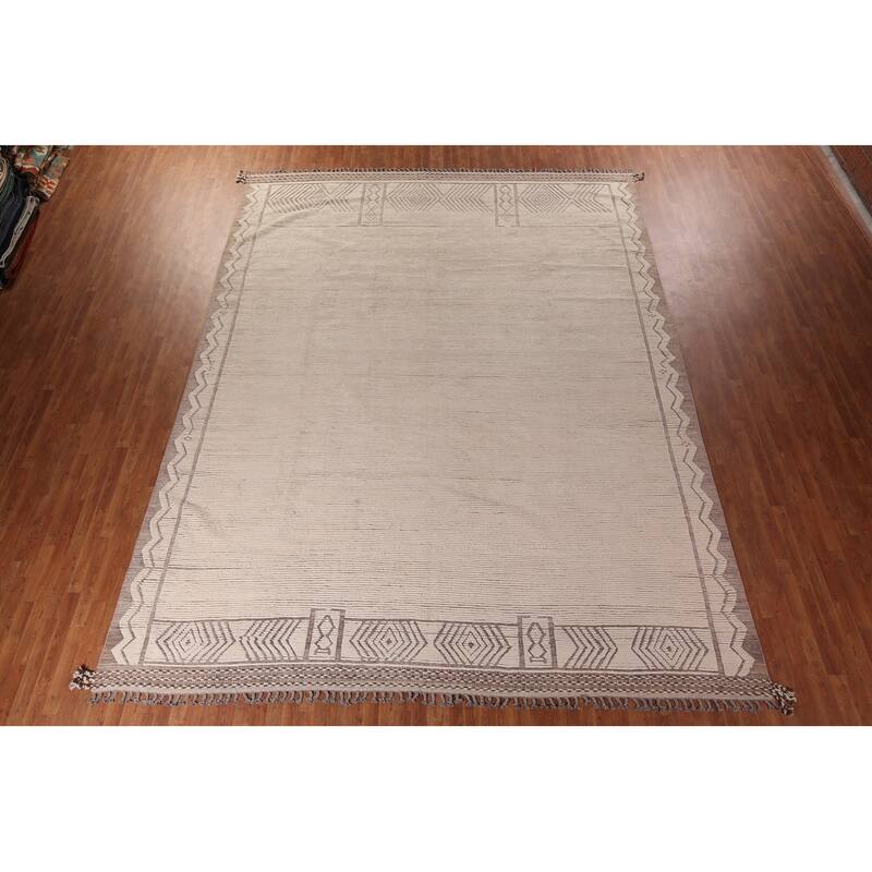 Ivory Moroccan Oriental Large Area Rug Handmade Wool Carpet - 11'8"x 15'1"