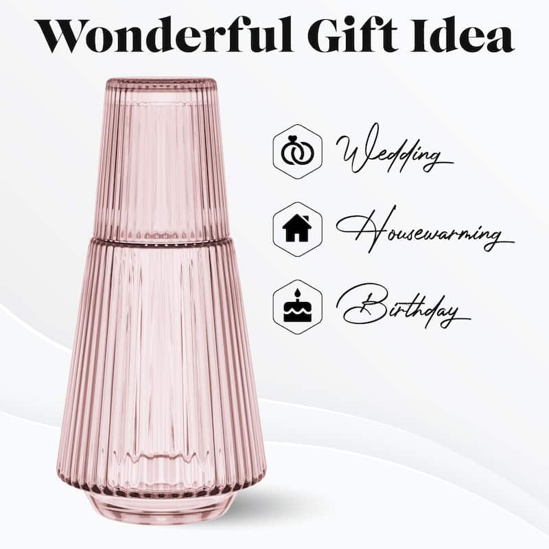 American Atelier Vintage Bedside Water Ribbed Carafe with Lid Tumbler