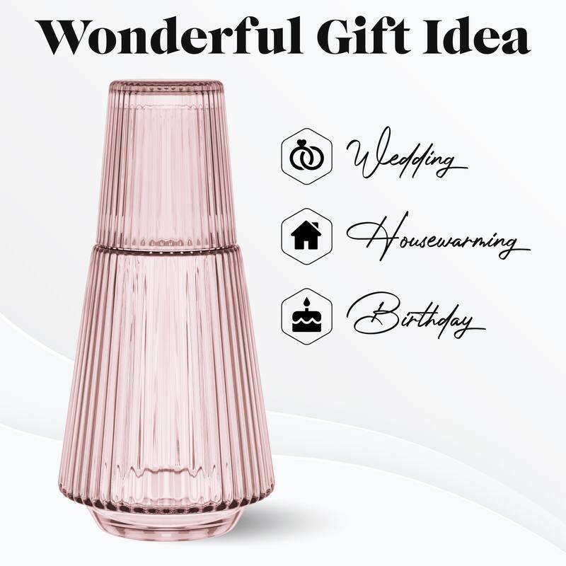 American Atelier Vintage Bedside Water Ribbed Carafe with Lid Tumbler