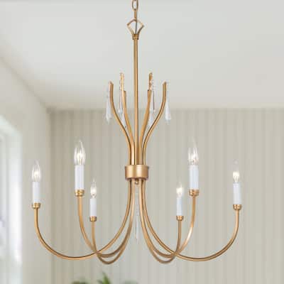 Mid-century Modern French Country 6-light Candle Crystal Chandelier for Dining Room