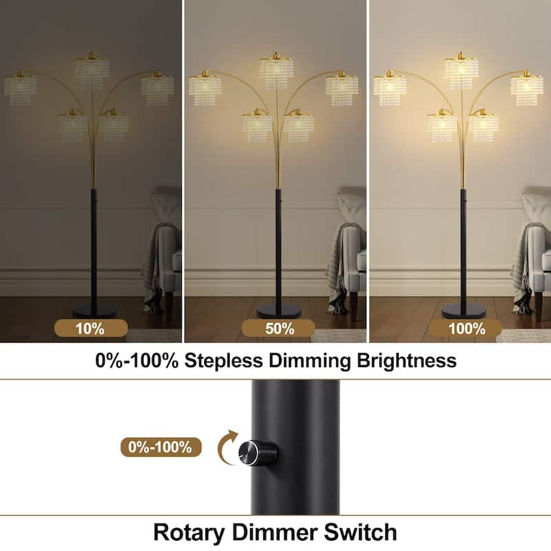 Brio 80" 5-Light Modern Gold Crystal Arc Floor Lamp - 80