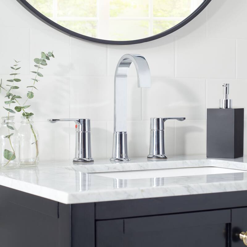 SAFAVIEH Solea Cara Stainless Steel Widespread Dual Handle Bathroom Faucet - 14.9" x 5.7" x 10" - 15Wx6Dx10H