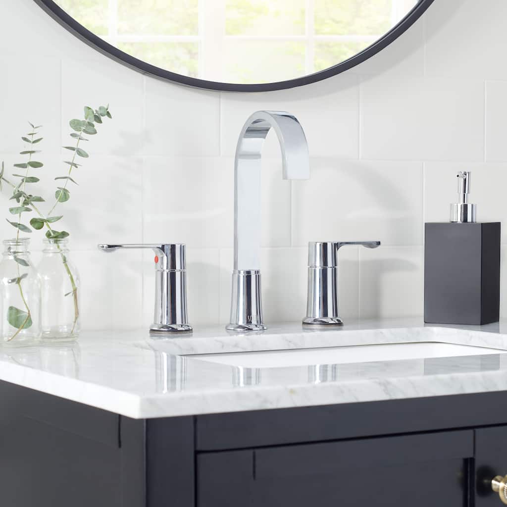 SAFAVIEH Solea Cara Stainless Steel Widespread Dual Handle Bathroom Faucet - 14.9" x 5.7" x 10" - 15Wx6Dx10H