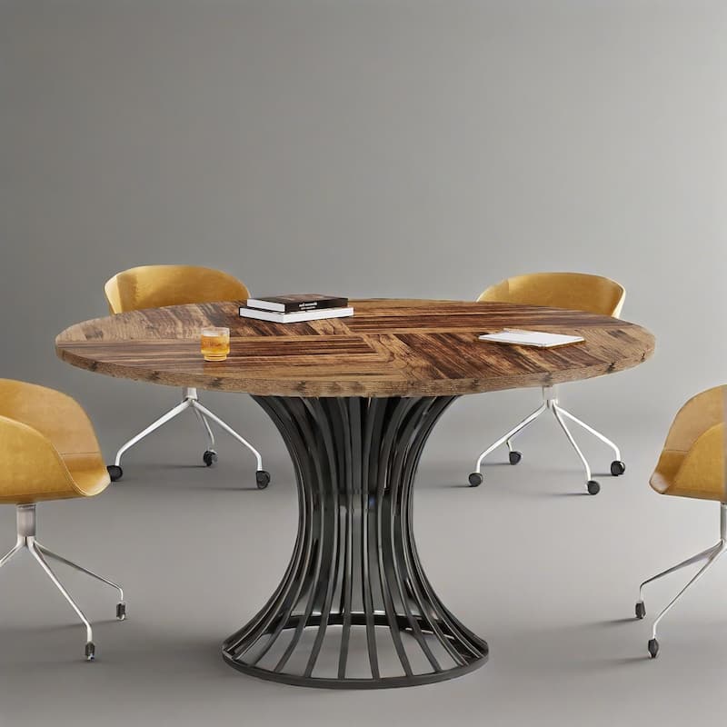 Wood and Metal Round Dining Table for 4 to 6 People - 46.85” x 46.85” x 29.92”