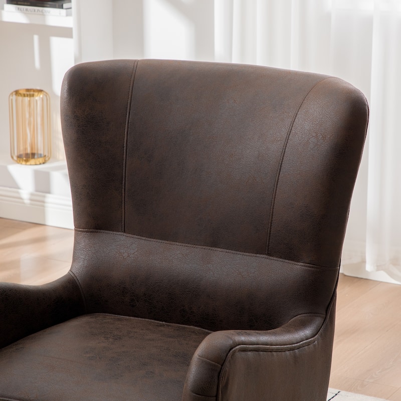 28''W High Back Accent Chair with Solid Wood Legs ,Retro Wingback Arm Chair