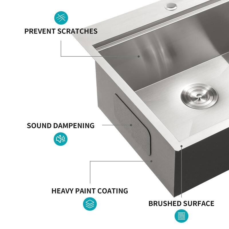 Drop-In 16 Gauge Single Bowl Stainless Steel Kitchen Sink in Brushed Nickel