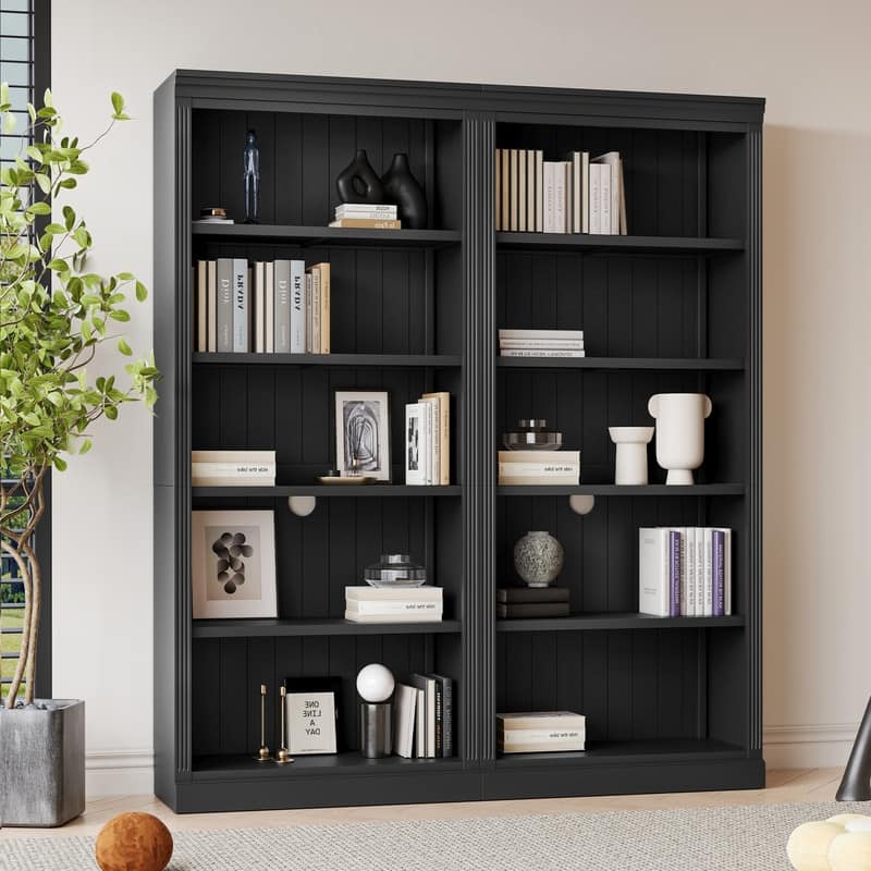 83" Tall Wood Bookcase Suite With Light Strip, Five-Tier Home Decor Bookcase Featuring Adjustable Shelves, Storage Organizer.