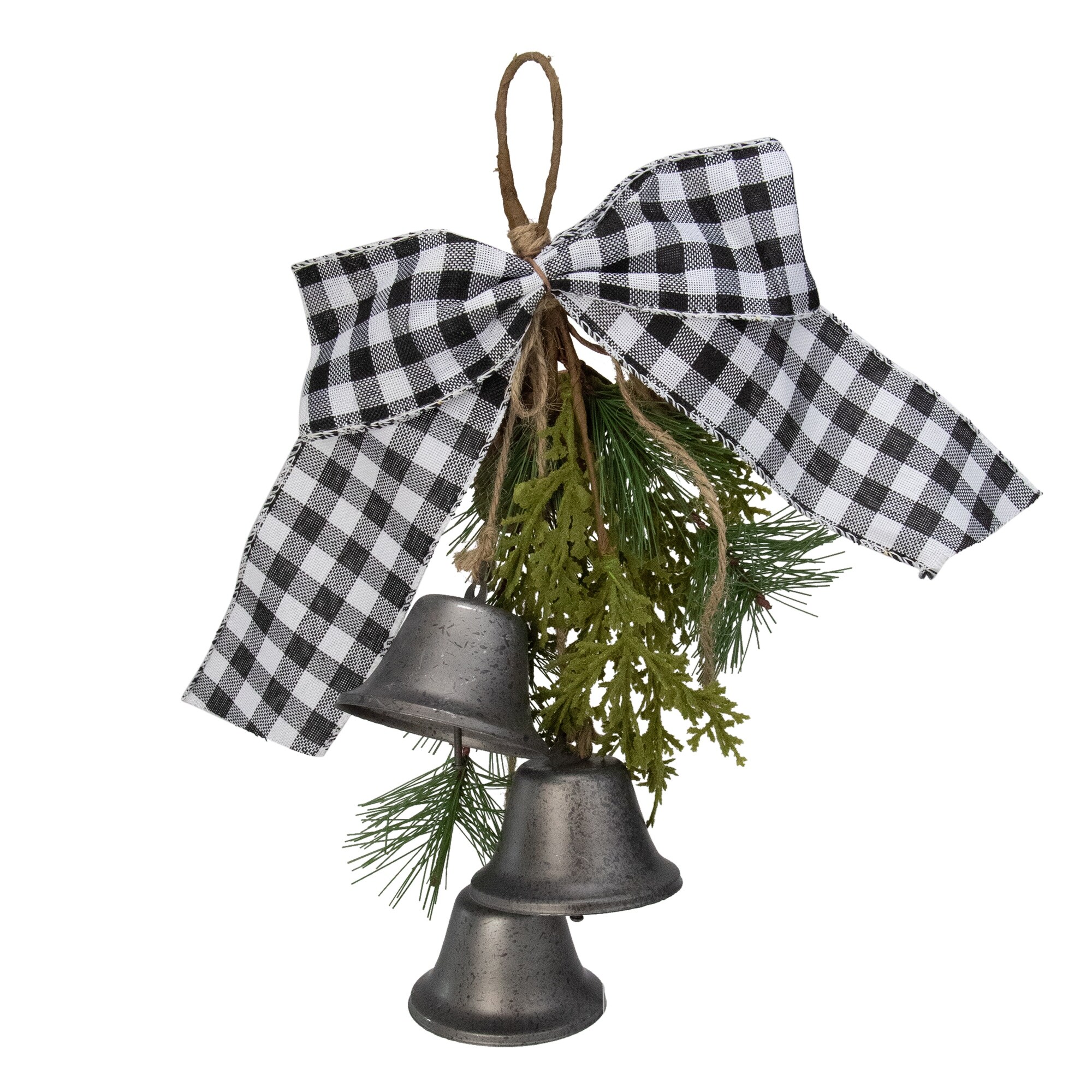 Shop 13 Black And White Gingham Tie With Bells Christmas Door