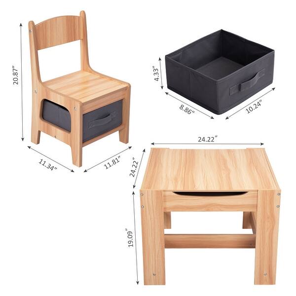 dimension image slide 0 of 3, 3-in-1 Kids Wood Table and 2 Chairs - 24.4"L x 24.2"W x 19"H