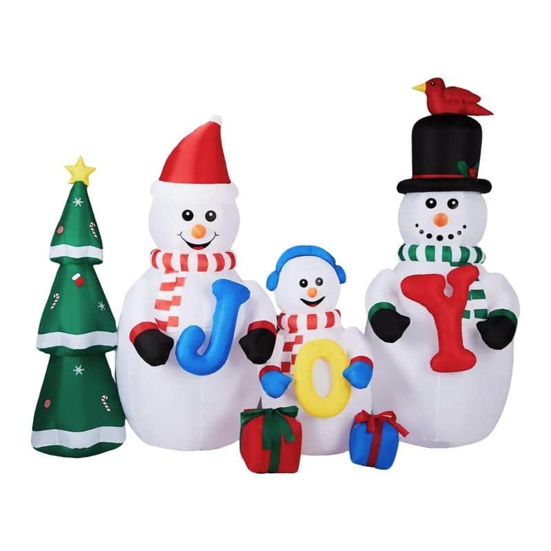 8FT Lighted Christmas Inflatable Decoration Snowman Family with JOY and Xmas Tree