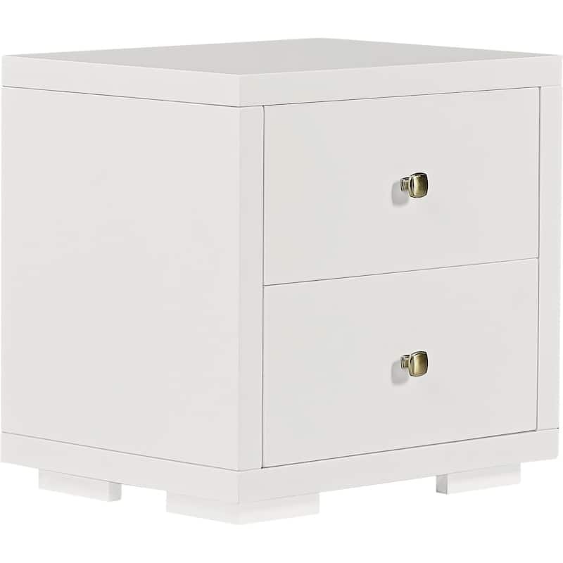 19-Inch Modern Solid Wood Nightstand with 2 Soft Close Drawers for Bedroom or End Table Use - White